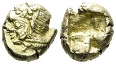 Ancient Coins - Ionia, Erythrai. Late 6th-mid 5th century BC. EL Hekte (2.60g, 10.5mm). BMC Ionia 7