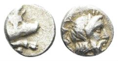 Ancient Coins - Karia, Euromos. Circa 5th century BC. AR Hemiobol (0.47g, 7mm). Ashton, NC 2003, S. 34,5 (A5/P3); Tf. 6,5