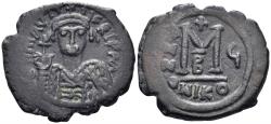 Ancient Coins - Maurice Tiberius. 582-602. AE Follis (11.36g, 30mm). Nicomedia mint. Struck RY 6 (587/8). SB 512