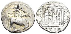 Ancient Coins - Illyria. Dyrrhachion. Circa 250-200 BC. AR Drachm (3.31g, 17mm). Xenon and Agathionos, magistrates. Maier 92