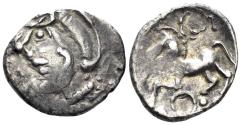 Ancient Coins - Celtic Central Gaul. Aedui. Circa 80-50 BC. AR Quinarius (1.98g, 16mm). DT -, cf. 3186