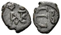 Ancient Coins - Justin II. 565-578. AE Pentanummium (1.50g, 15mm). Constantinople mint. SB 363