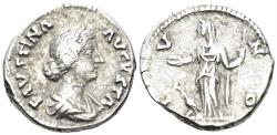 Ancient Coins - Faustina II, Augusta. 147-175 AD. AR Denarius (3.32g, 18mm). Rome mint. Struck 161-75 AD. RIC 111 (Aurelius)