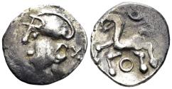 Ancient Coins - Central Gaul, Aedui. Circa 80-50 BC. AR Quinarius (1.95g, 15mm). D&T 3189