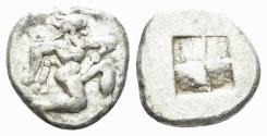 Ancient Coins - Thrace, Thasos. Circa 500-480 BC. AR Eighth Stater - Diobol (1.17g, 11mm). Le Rider, Thasiennes 4