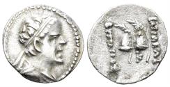 Ancient Coins - Greco-Baktrian Kingdom. Eukratides I Megas. Circa 170-145 BC. AR Obol (0.69g, 11.5mm). Bopearachchi 3C