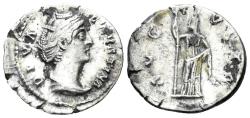 Ancient Coins - Diva Faustina Senior. Died 141 AD. AR Denarius (2.95g, 20mm). Rome mint. Struck 141-6 AD. RIC 362