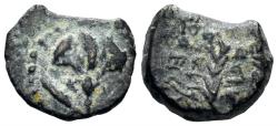 Ancient Coins - Judaea, Hasmonean Kingdom. John Hyrcanus I. 134-104 BC. AE Half Prutah (0.76g, 10mm). Jerusalem mint. Hendin 1134a