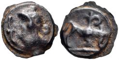 Ancient Coins - Celtic Northeast Gaul. Leuci. Circa 100-50 BC. Cast Potin (3.84g, 19mm). 'au profil casqué' type. DT 229