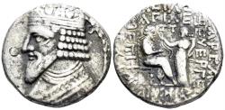 Ancient Coins - Parthian Kingdom. Gotarzes II. 44-51 AD. BI Tetradrachm (13.75g, 27mm). AR Tetradrachm. Seleucia on the Tigris. Dated Seleucid Era May 50 AD. Sellwood 65.21