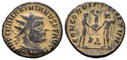 Ancient Coins - Maximianus Herculius, first reign. 286-305 AD. AE Radiatus (3.49 gm, 20mm). Cyzicus mint. Struck 295-9 AD. RIC 16b
