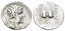 Ancient Coins - Greco-Baktrian Kingdom. Eukratides I Megas. Circa 170-145 BC. AR Obol (0.68g, 11mm). Bopearachchi 3F