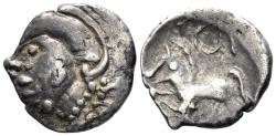 Ancient Coins - Celtic Central Gaul. Aedui. Circa 80-50 BC. AR Quinarius (1.98g, 14mm). DT -