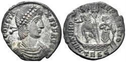 Ancient Coins - Constans. 337-350 AD. Silvered AE3 (3.68g, 33mm). Thessalonica mint. Struck 348-50 AD. RIC 109