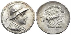 Ancient Coins - Baktria, Greco-Baktrian Kingdom. Eukratides I Megas. Circa 170-145 BC. AR Drachm (4.11g, 20mm). SNG ANS 477