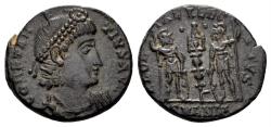 Ancient Coins - Constantius II. 337-361 AD. AE Follis (1.85 gm, 15mm). Antioch mint. Struck 337-341 AD. LRBC 1385