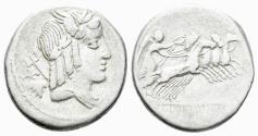 Ancient Coins - L. Julius Bursio. 85 BC. AR Denarius (4.03g, 19mm). Rome mint. Crawford 352/1c