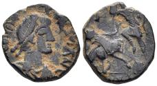 Ancient Coins - Constantius II. 337-361 AD. AE Centenionalis (2.69g, 15.5mm). Contemporary 'Barbaric' imitation. Fallen horseman