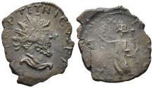 Ancient Coins - Tetricus I. 271-274 AD. AE Antoninianus (2.14g, 20mm). Irregular mint. Pax standing