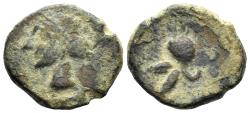 Ancient Coins - Punic Spain. Circa 237-209 BC. 1/4 Unit (1.99g, 13mm). Cartagena, Murcia mint. SNG BM Spain 81-4