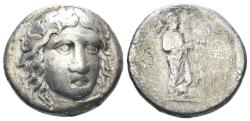 Ancient Coins - Karian Satrapy. Maussolos. Circa 377/6-353/2 BC. AR Drachm (3.35g, 15mm). Halikarnassos mint. Struck circa 370-360 BC. SNG Copenhagen 591
