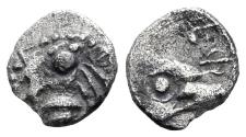Ancient Coins - Ionia, Ephesos. Circa 500-420 BC. AR Milesian standard 1/64th Stater (0.16g, 7mm). Klein 370-371