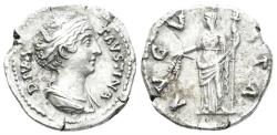 Ancient Coins - Diva Faustina Senior. Died 141 AD. AR Denarius (2.99g, 18mm). Rome mint. Struck 141-6 AD. RIC 360 (Pius)