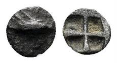 Ancient Coins - Mysia, Kyzikos. Circa 550-480 BC. AR Tetartemorion (0.10 gm, 5mm). cf. Rosen 521 (hemiobol). Rare