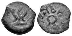 Ancient Coins - Judaea, Herodians. Herod I the Great. 40-4 BC. AE Prutah (1.00 gm, 14mm). Jerusalem mint. Hendin 1182