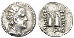 Ancient Coins - Greco-Baktrian Kingdom. Eukratides I Megas. Circa 170-145 BC. AR Obol (0.68g, 11mm). SNG ANS 443