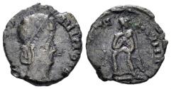 Ancient Coins - Theodora, died before 337 AD. AE Follis (0.65g, 11mm). Contemporary imitation. Imitating the Treveri mint. Struck after 337 AD