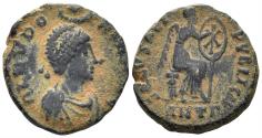 Ancient Coins - Aelia Eudoxia, Augusta. 400-404 AD. AE3 (2.72g, 16mm). Antioch mint. Struck 401-3 AD. RIC 104