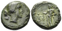 Ancient Coins - Sicily, Messana. The Mamertinoi. 215-202 BC. AE Onkia (1.99g, 14mm). CNS 37