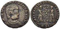 Ancient Coins - Decentius, Caesar. 351-353 AD. AE Centenionalis (3.41g, 21mm). Lugdunum mint. Struck 351/2 AD. RIC 135