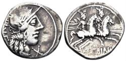 Ancient Coins - Minucius Rufus. 122 BC. AR Denarius (3.84g, 19mm). Rome mint. Crawford 277/1