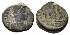 Ancient Coins - Theodosius I. 379-395 AD. AE4 (1.50 gm, 12mm). Antioch mint. Struck 388-392 AD. RIC 67b