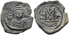 Ancient Coins - Maurice Tiberius. 582-602. AE Follis (13.53g, 32mm). Nicomedia mint. Struck RY 10 (561/2). SB 512