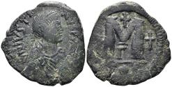 Ancient Coins - Justin I. 518-527. AE Follis (15.65g, 32mm). Constantinople mint. Struck 527-37. SB 158