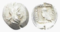 Ancient Coins - Lydia, Uncertain. 5th century BC. AR Tetartemorion (0.13g, 7mm). Obolos 19 (2021). 419 corr. (not Cilicia) and var. (no inscription)