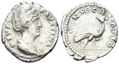 Ancient Coins - Diva Faustina I Died 140/1 AD. AR Denarius (2.93g, 18mm). Rome mint. Struck after 141 AD. RIC 384a (Antoninus Pius)