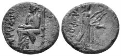 Ancient Coins - Ionia, Kolophon. Circa 50 BC. AE Hemiobol (4.34 gm, 19mm). Apollas, magistrate. Milne, Kolophon 178