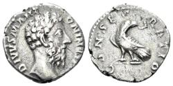 Ancient Coins - Divus Marcus Aurelius. Died 180 AD. AR Denarius (2.58 gm, 17,5mm). Rome mint. Struck under Commodus, 180 AD. RIC 266