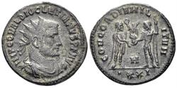 Ancient Coins - Diocletian. 284-305 AD. AE Radiatus (3.70g, 21mm). Antioch mint. Struck 293-5 AD. RIC 322