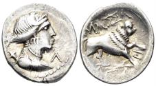 Ancient Coins - Gaul. Massalia. Circa 90-49 BC. AR Drachm (2.69g, 17mm). Maurel 749