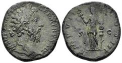 Ancient Coins - Marcus Aurelius. 161-180 AD. AE Sestertius (19.60g, 30.5mm). Rome mint. Struck 174/5 AD. RIC 1136
