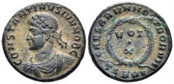 Ancient Coins - Constantine II, as Caesar. 316-337 AD. AE Follis (3.51g, 18mm). Thessalonica mint. Struck 324 AD. RIC 128