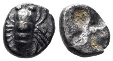 Ancient Coins - Ionia, Ephesos. Circa 550-500 BC. AR Hemiobol (0.37g, 7mm). Karwiese Series III, 12; Rosen 572