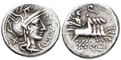Ancient Coins - Curtius and M. Sergius Silus. 116-115 BC. AR Denarius (3.61g. 19mm). Rome mint. Crawford 285/2