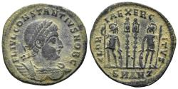 Ancient Coins - Constantius II, as Caesar. 337-361 AD. AE Follis (1.85g, 18mm). Antioch mint. Struck 330-5 AD. RIC 88