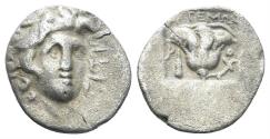 Ancient Coins - Karia, Rhodos. Rhodes. Circa 170-150 BC. AR Hemidrachm (1.27 gm, 14mm). Artemon magistrate. Jenkins Group B, 44